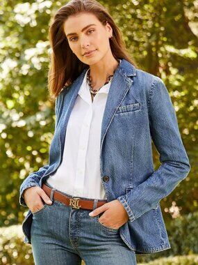Lauren Ralph Lauren Blue Denim Blazer Jacket Quiet Luxury Equestrian Heritage 8P